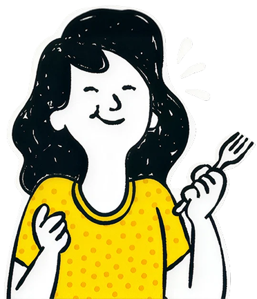 Illustration d'une cuisinière souriante avec une fourchette